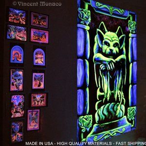 Gargoyle Blacklight Tapestry Trippy Hippie Goth Room Decor UV Gothic Glow Art